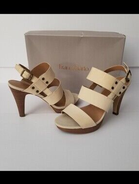 Franco Sarto Mulan Strappy Heels 6.5M, Nude/Cream/Panna Le, Nubuck Leather